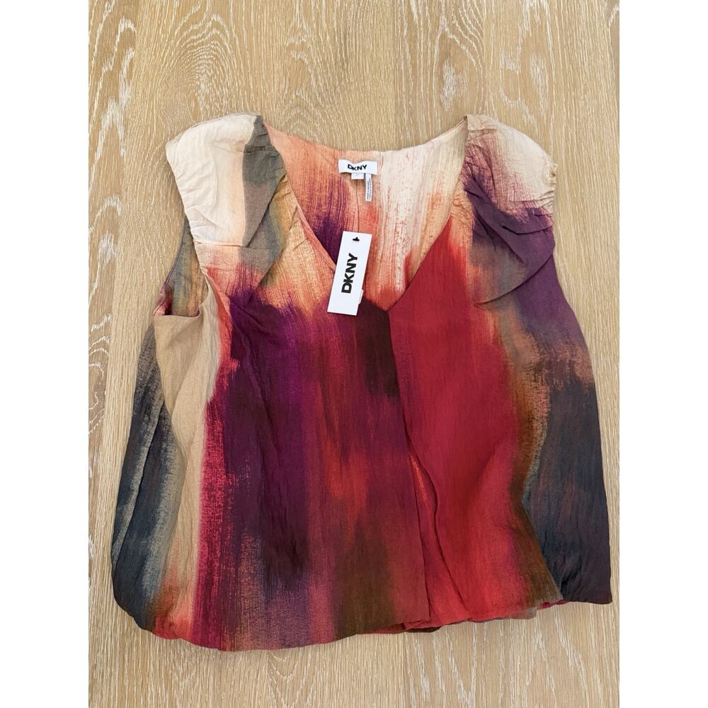 DKNY NEW Watercolor Short Sleeve Blouse, XL
